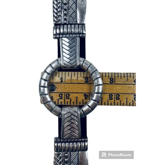 Chicos Belt Leminta Black Mixed Media Leather Stretch Silver Link Buckle 35” Med - Picture 12 of 16